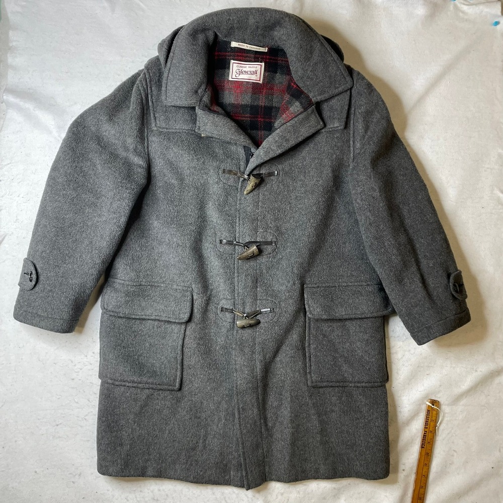 Gloverall Classic Duffle Coat Mens‎ Large Gray Wool Blend Plaid Lined England